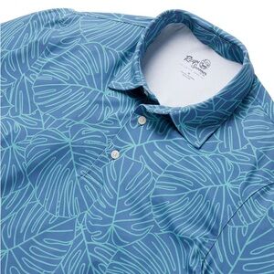 NWT Hawaiian REYN SPOONER Men's Blue Leaf Polo Shirt [Mega Monstera]